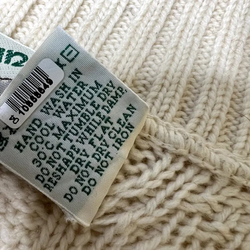 Aran Crafts 100% Merino Wool Shawl Collar Cable Knit Pullover Sweater Cream XL